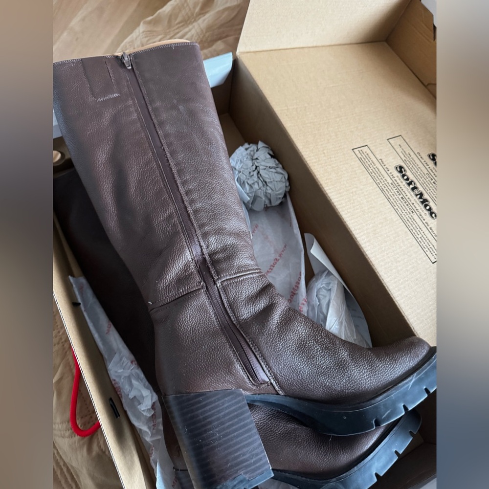 Soft Moc Waterproof Brown Leather Knee-High Boots
